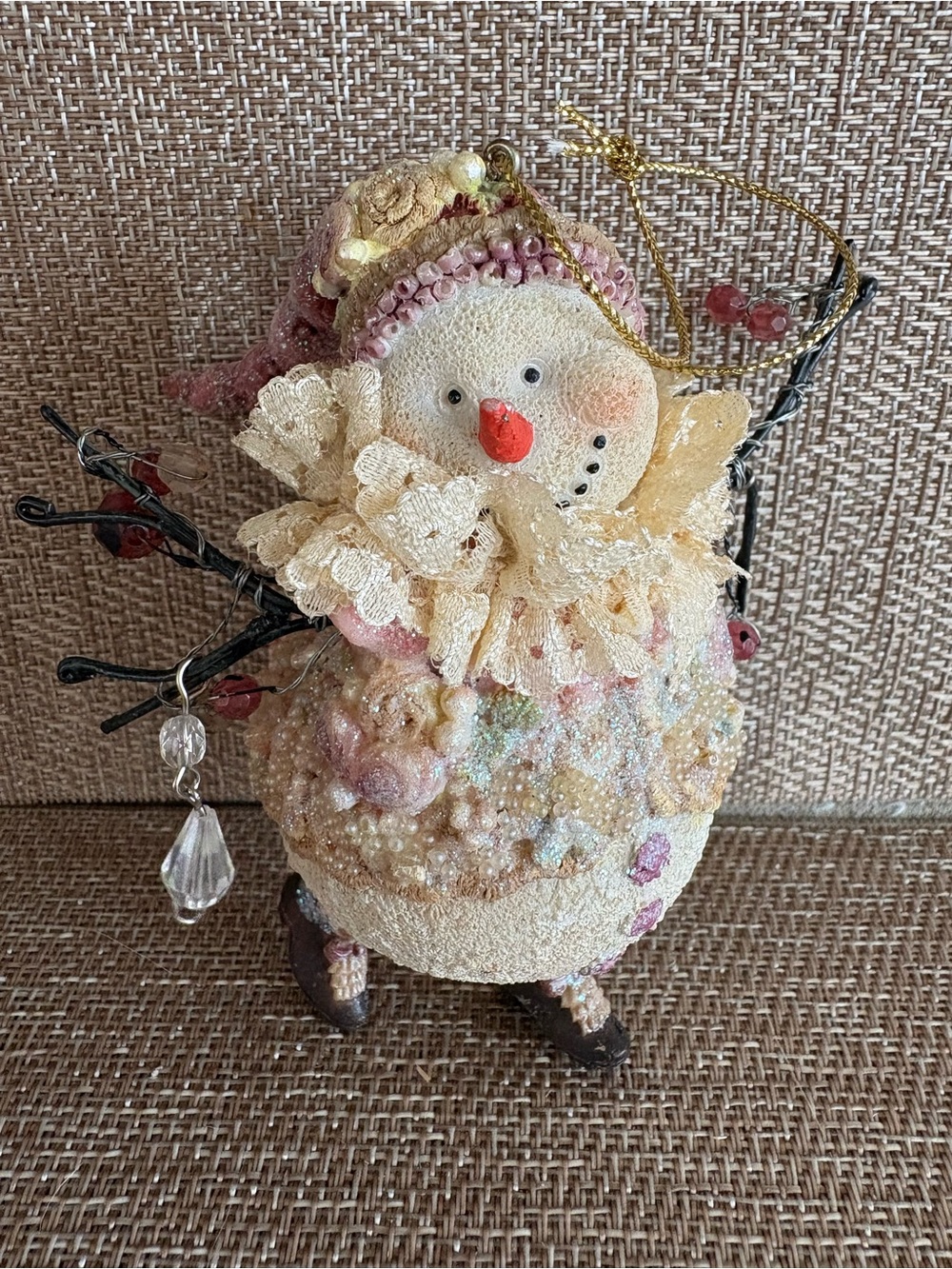 Victorian Cute Snowman Christmas Ornament Shabby Chic Cottage Core Small Resin